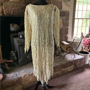 Elegant Sequin Embellished Dress - Cream